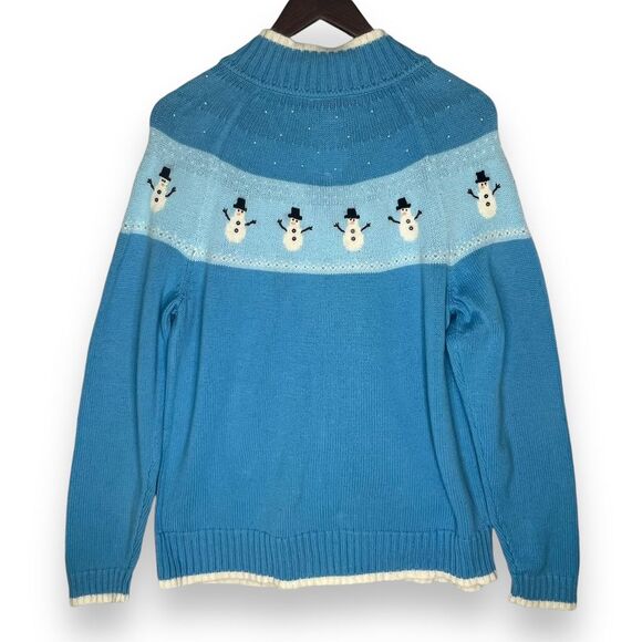 Quacker Factory Sweater Cardigan Full Zip Cotton Angora Snowman Winter Festive L - Picture 2 of 12